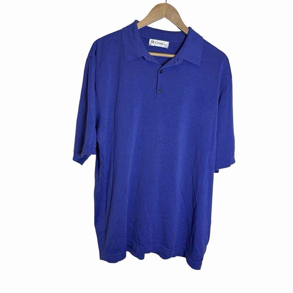 Vintage St. Croix Knit Polo Shirt Short Sleeve Knit Cotton Blend Blue Men's XL